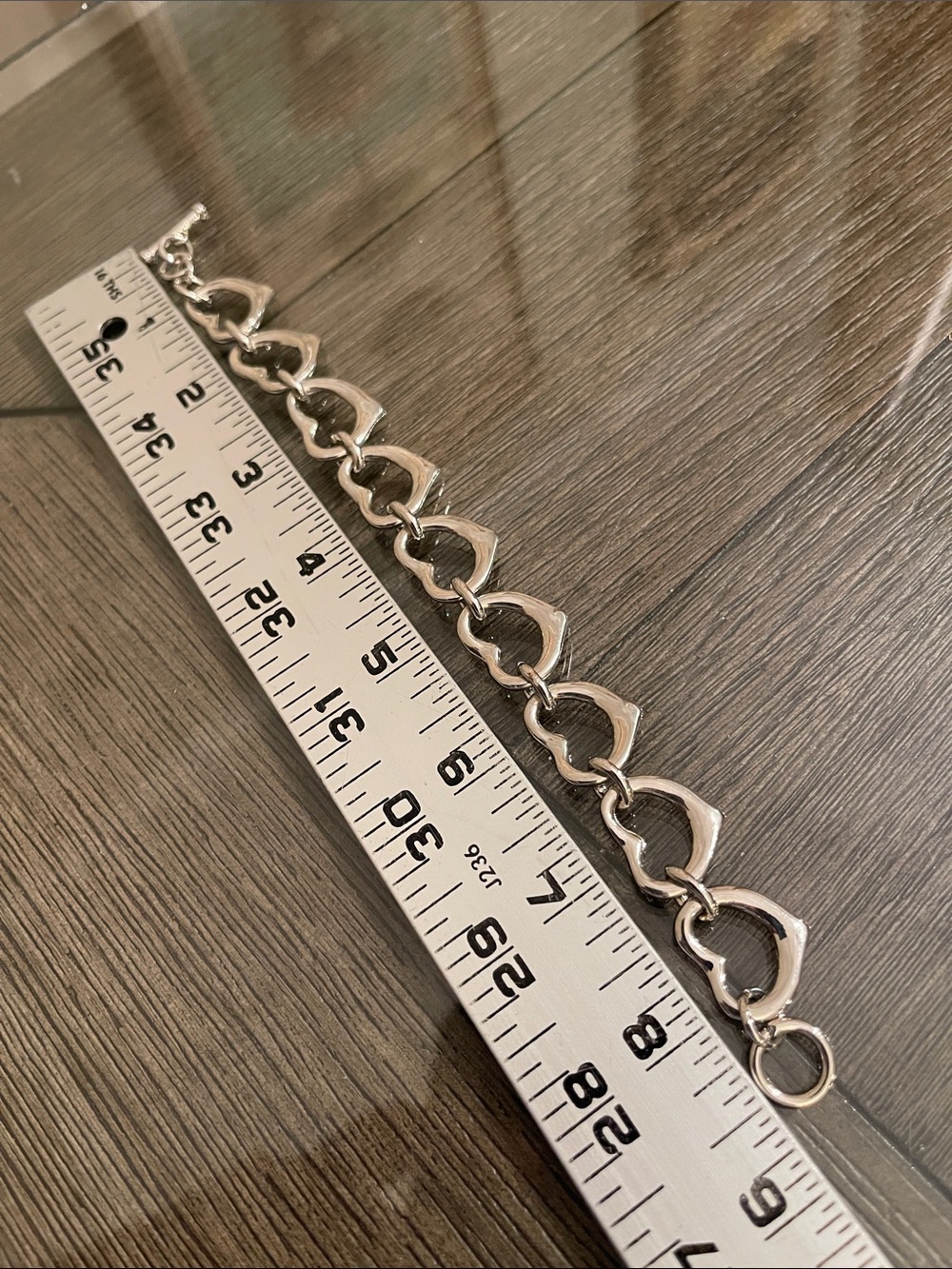 Vintage Silver-tone Open Heart Toggle Bracelet 8 1/2” approx - Picture 4 of 16
